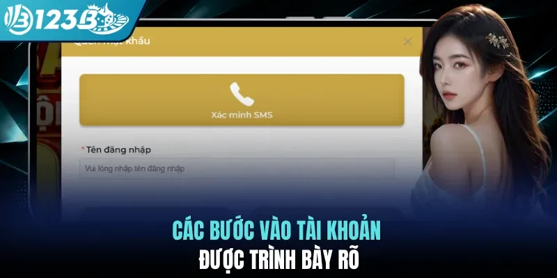 Các bước vào tài khoản được trình bày rõ