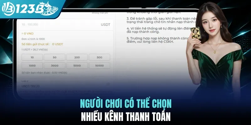 Người chơi có thể chọn nhiều kênh thanh toán